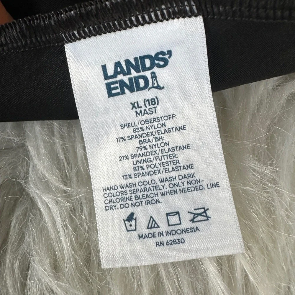Lands End Tankini Swim Top Black Adjustable Straps Active Lake Beach Size XL New